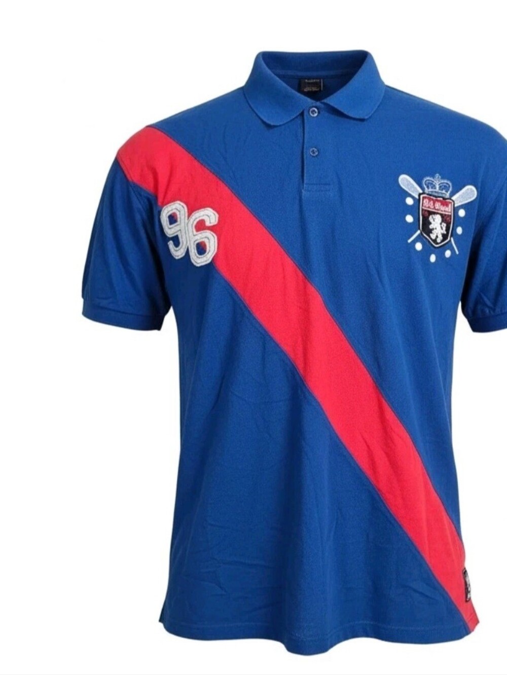 Vintage OLD SKOOL Men's Blue Polo with Red Diagonal Stripe and Crest SIZE 4XL